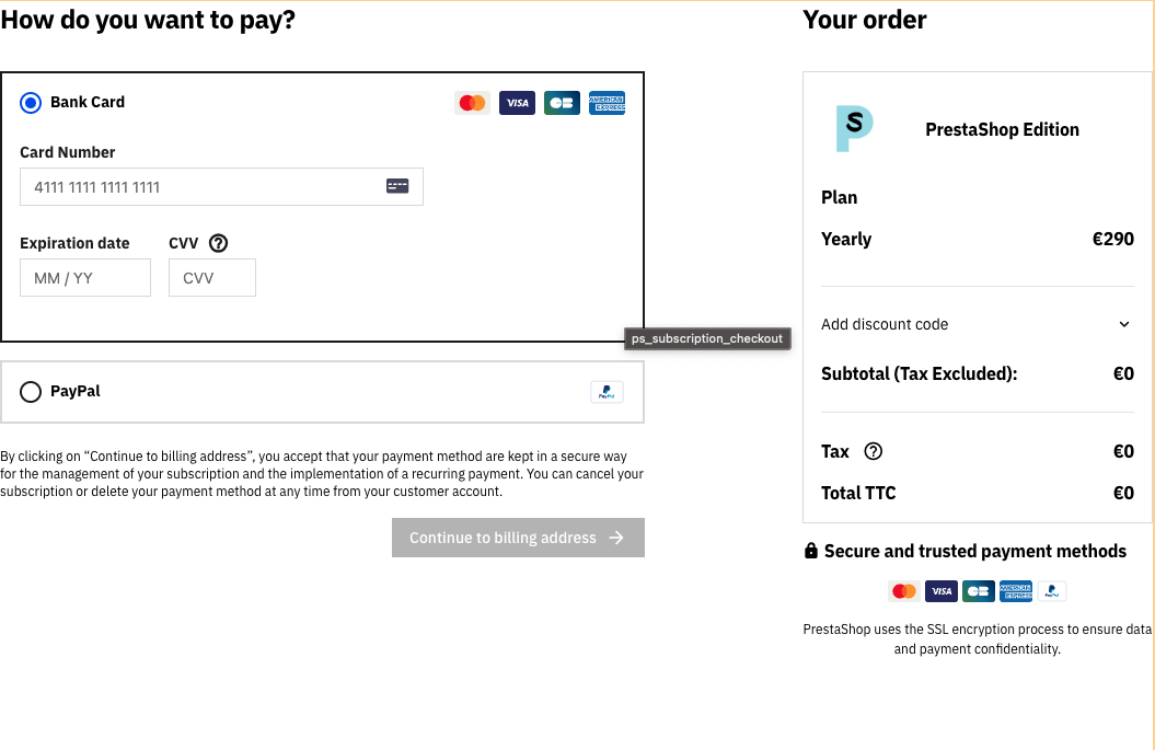 Checkout Subscription component